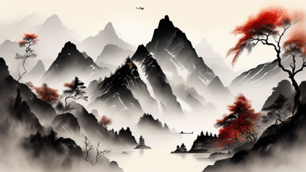 中国风笔墨山水画壁纸