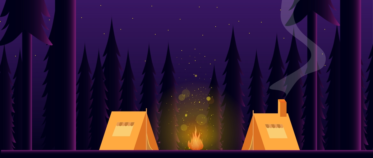 4K手绘夜景风景插画背景