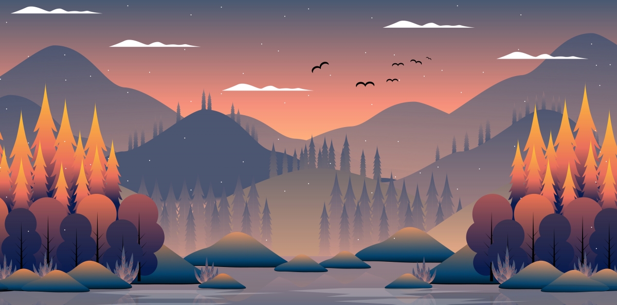 4K手绘夜景风景矢量插画