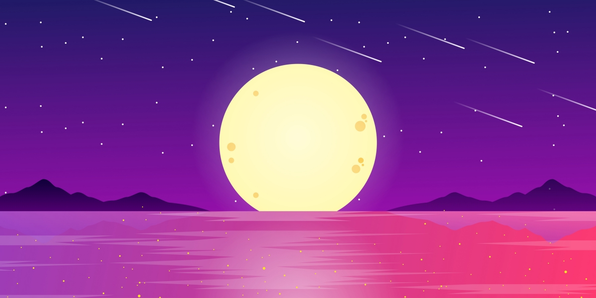 4K手绘夜景风景矢量插画