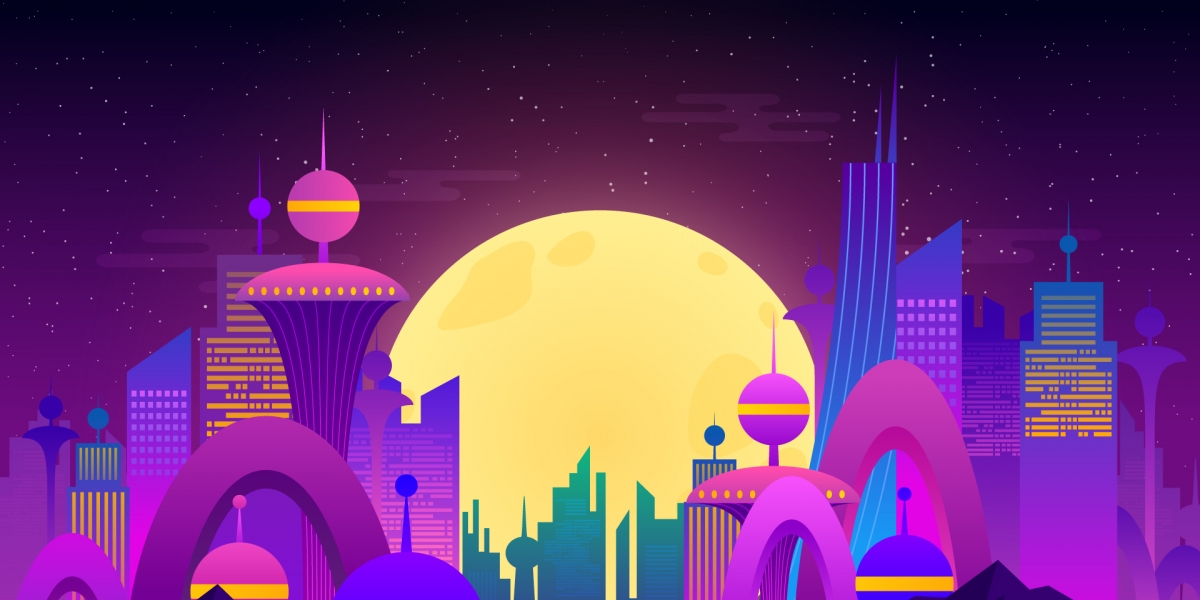 高清手绘矢量夜景插画