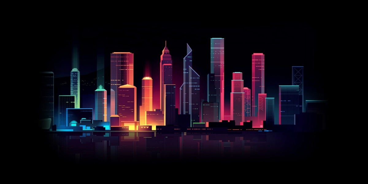 中国香港城市夜景插画