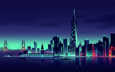 繁华城市夜景插画