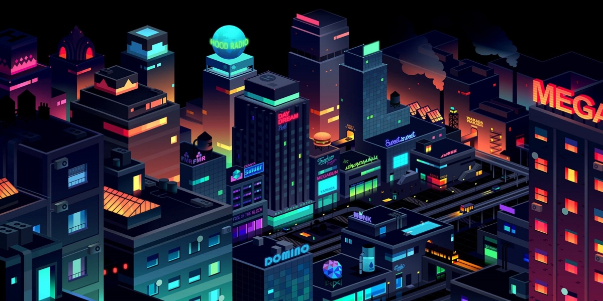 繁华城市夜景插画