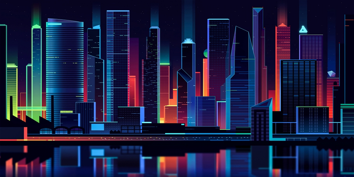 繁华城市夜景插画