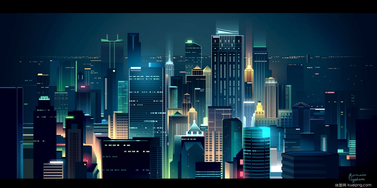 繁华城市夜景插画