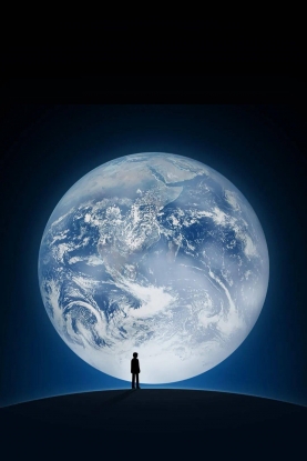 微信界面一个人站在地球下启动壁纸