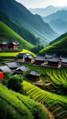 中国风山间农村梯田手机壁纸
