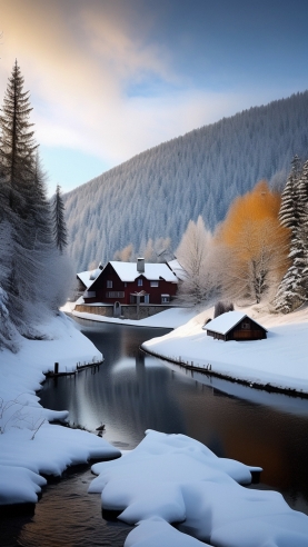 冬天欧洲农村雪景手机壁纸