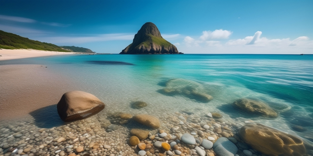 大海滩石头清澈海水风景摄影