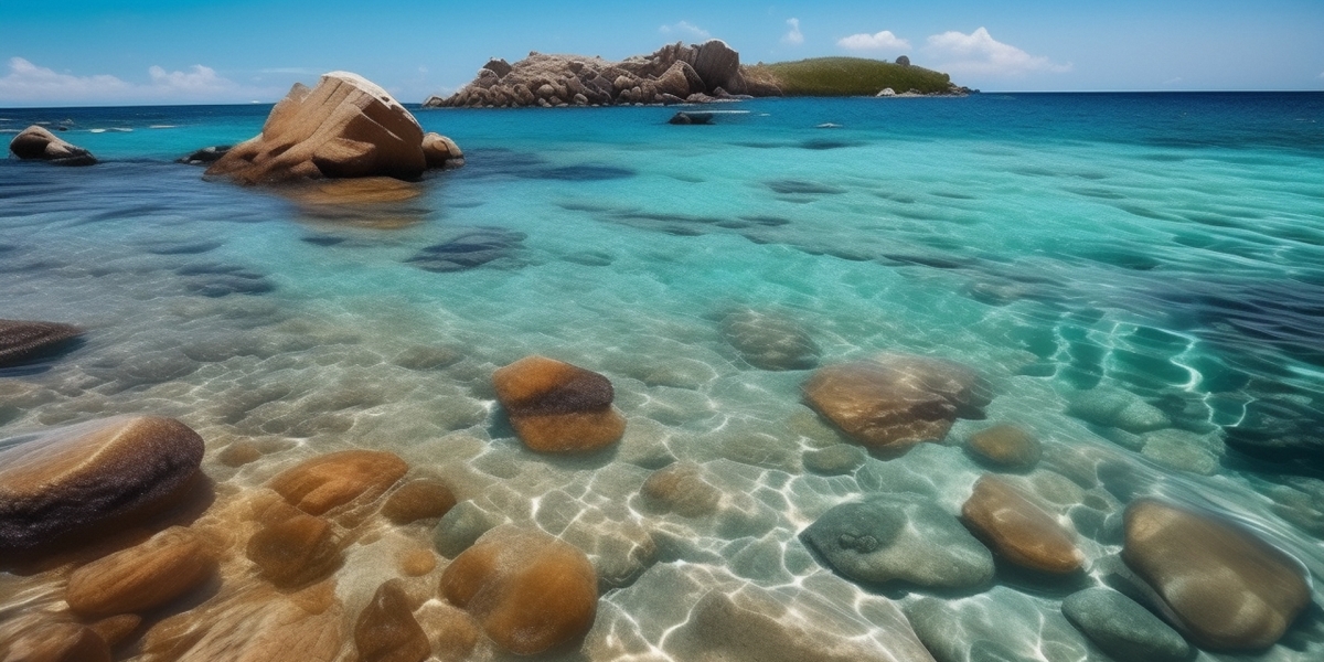 大海滩石头清澈海水风景摄影