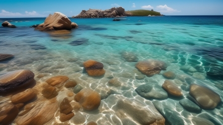 大海滩石头清澈海水风景摄影