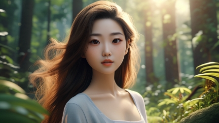 快图网AI创作在森林的漂亮小女孩