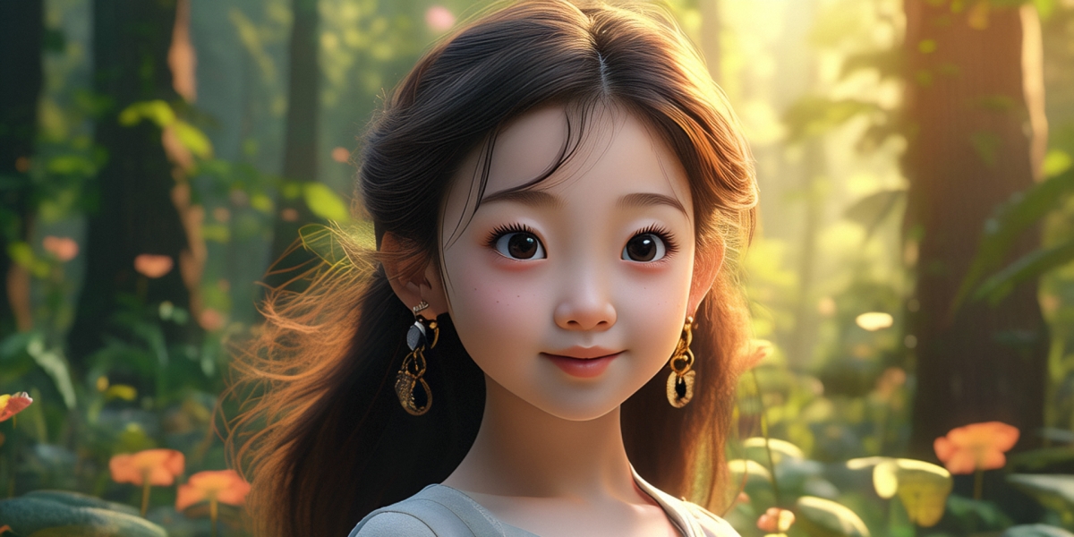 快图网AI创作在森林的可爱小女孩