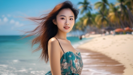 快图网AI创作海边漂亮女孩摄影作品