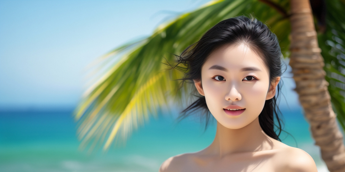 快图网AI创作海边漂亮女孩摄影作品