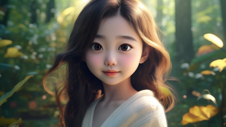 快图网AI创作可爱3D小女孩在森林