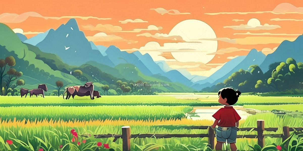 快图网AI创作农村稻田风景插画