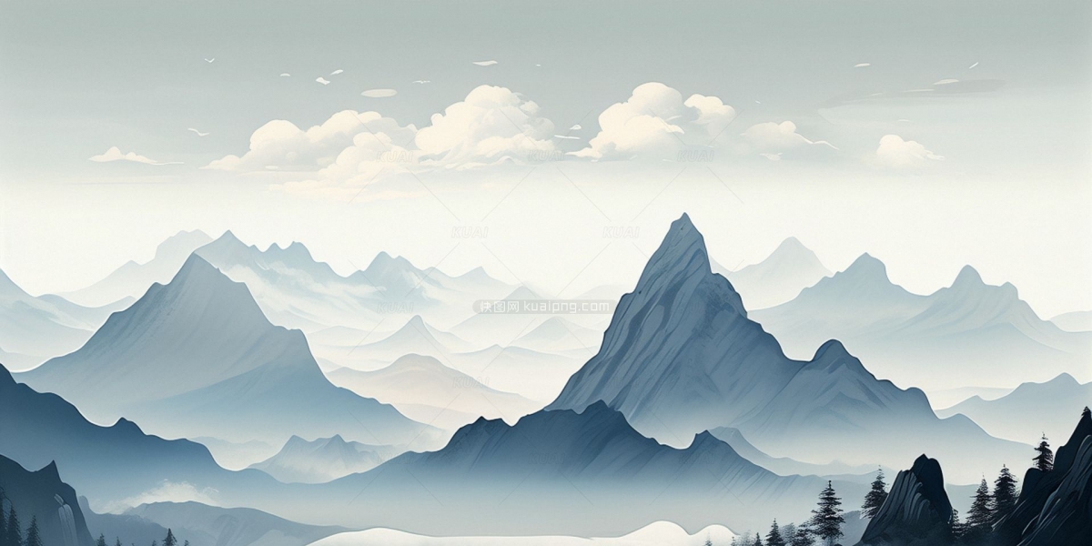 手绘水墨风中国山水画