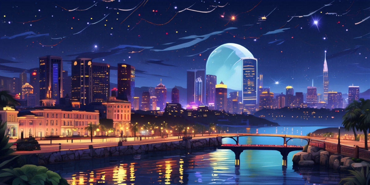 手绘城市夜景插画
