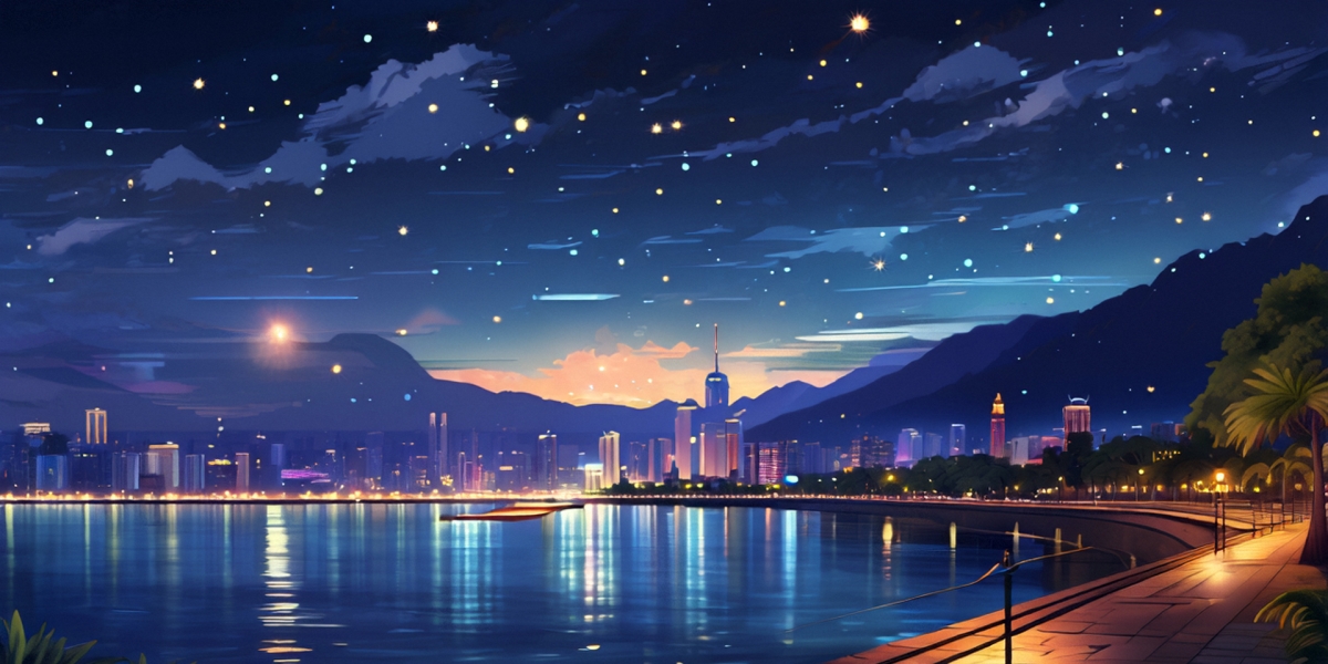 手绘城市夜景插画