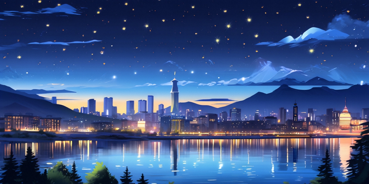 手绘城市夜景插画