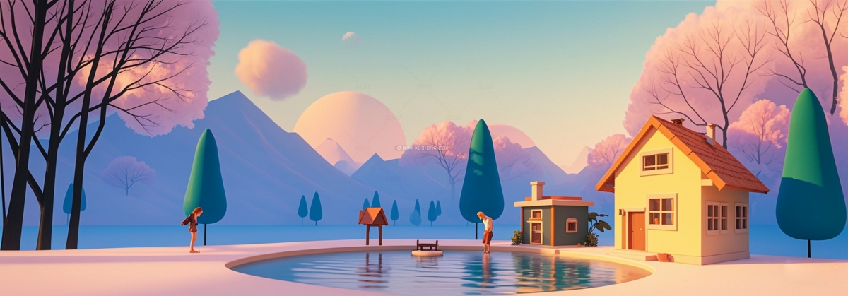 3D漂亮雪景插画