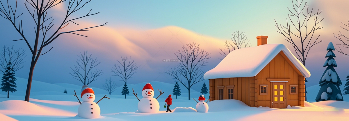 3D雪景风景插画