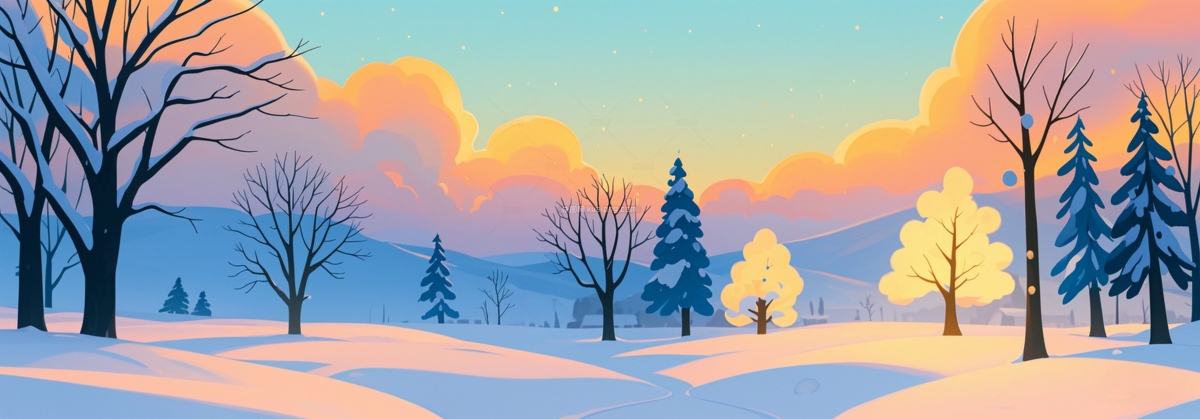 卡通冬天雪地风景插画