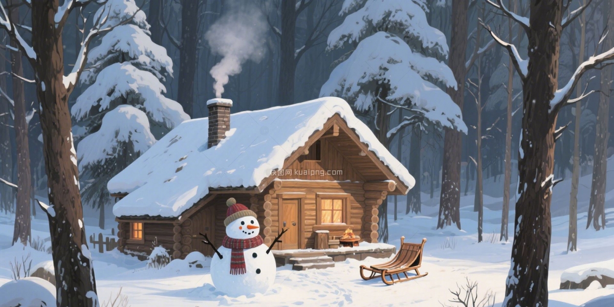 快图网原创手绘村庄雪景插画