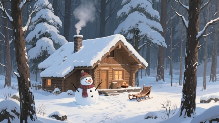 快图网原创手绘村庄雪景插画