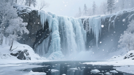 快图网原创手绘瀑布雪景插画