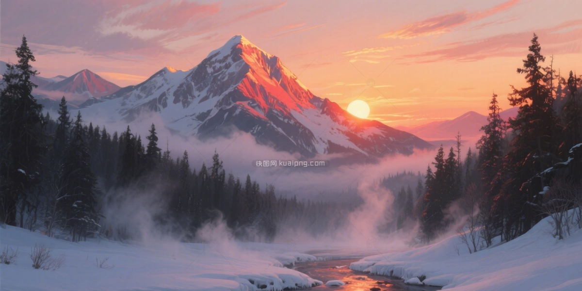 快图网原创手绘雪山雪景插画