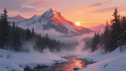 快图网原创手绘雪山雪景插画