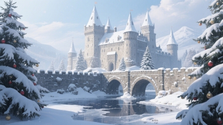 快图网原创手绘城堡雪景插画