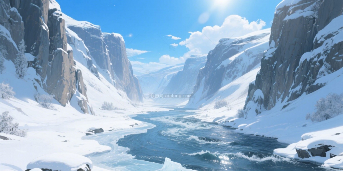 快图网原创手绘雪山雪景插画