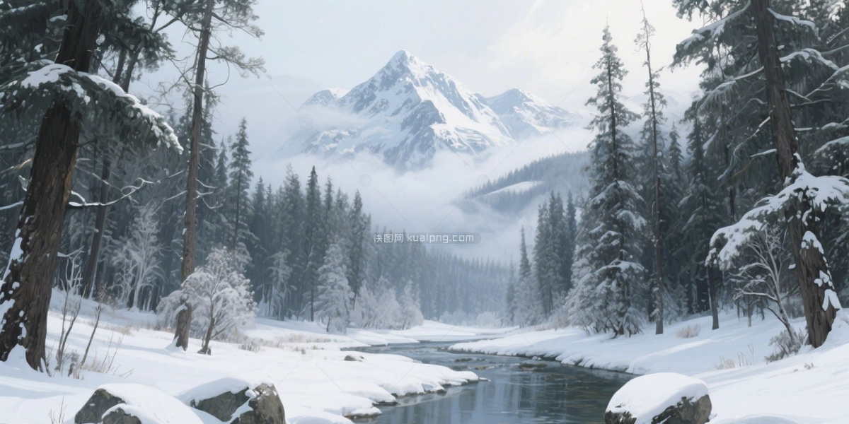 快图网原创冬天雪山山林风景插画