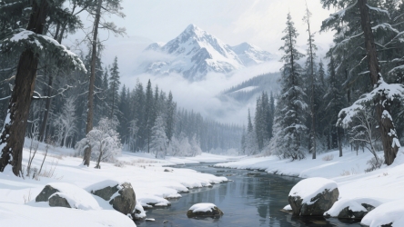 快图网原创冬天雪山山林风景插画