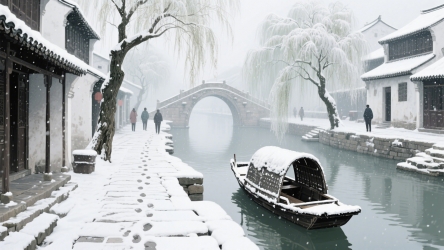 快图网原创冬天江南雪景插画