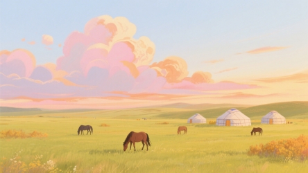 快图网原创秋天草原风景插画