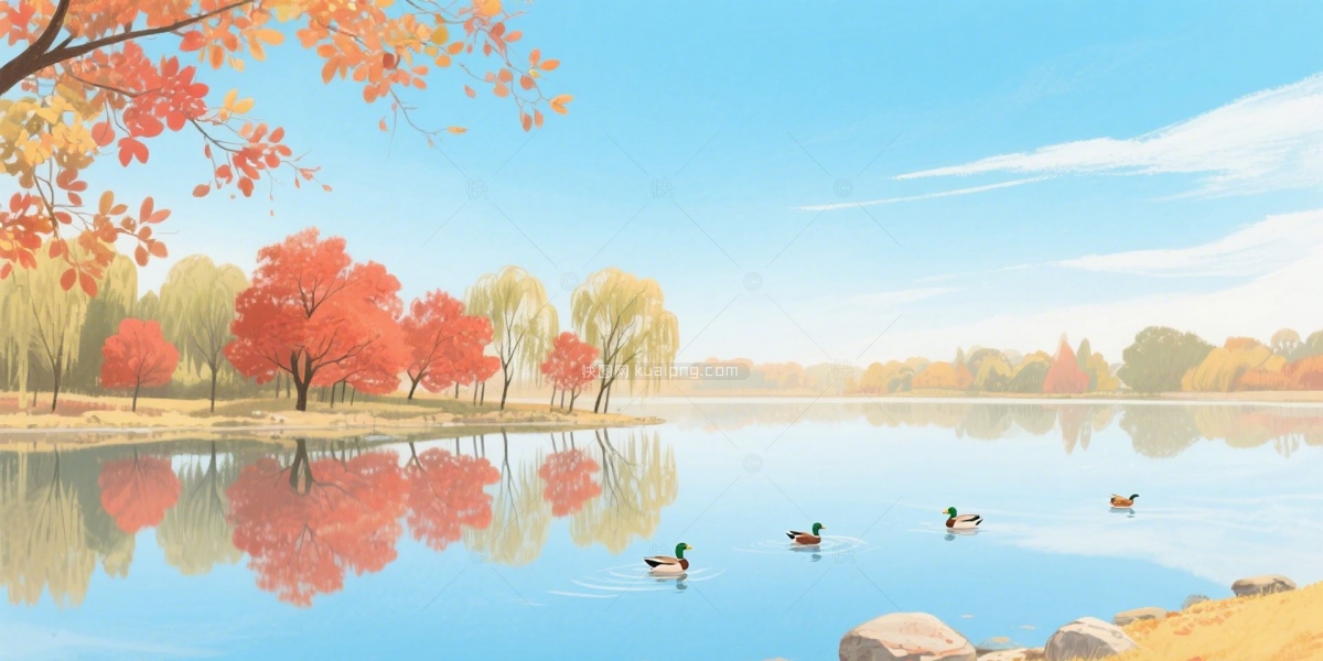 快图网原创秋天河流风景插画