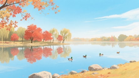 快图网原创秋天河流风景插画