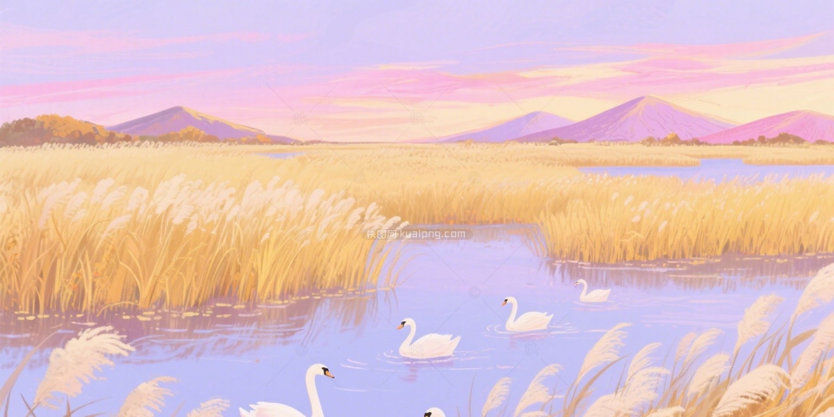 快图网原创秋天池溏风景插画