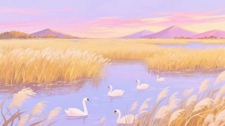 快图网原创秋天池溏风景插画