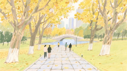 快图网原创秋天公园风景插画