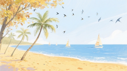 快图网原创秋天海滩风景插画