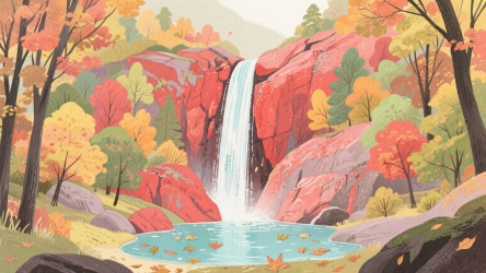 快图网原创秋天山间瀑布风景插画