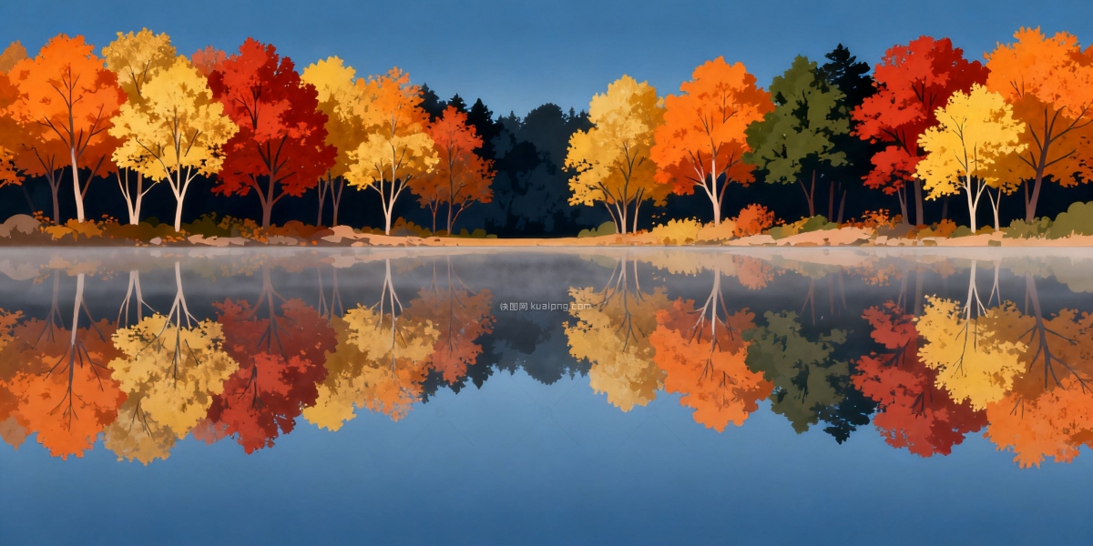 快图网原创手绘树林池溏风景插画