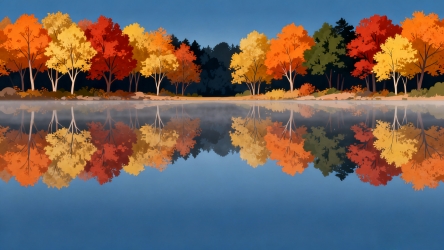 快图网原创手绘树林池溏风景插画