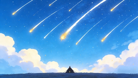 原创卡通天空白云流星背景